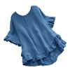 2026 Women's Cotton Linen Solid Color Ruffle Cuff Short Sleeve Button-Up Shirt