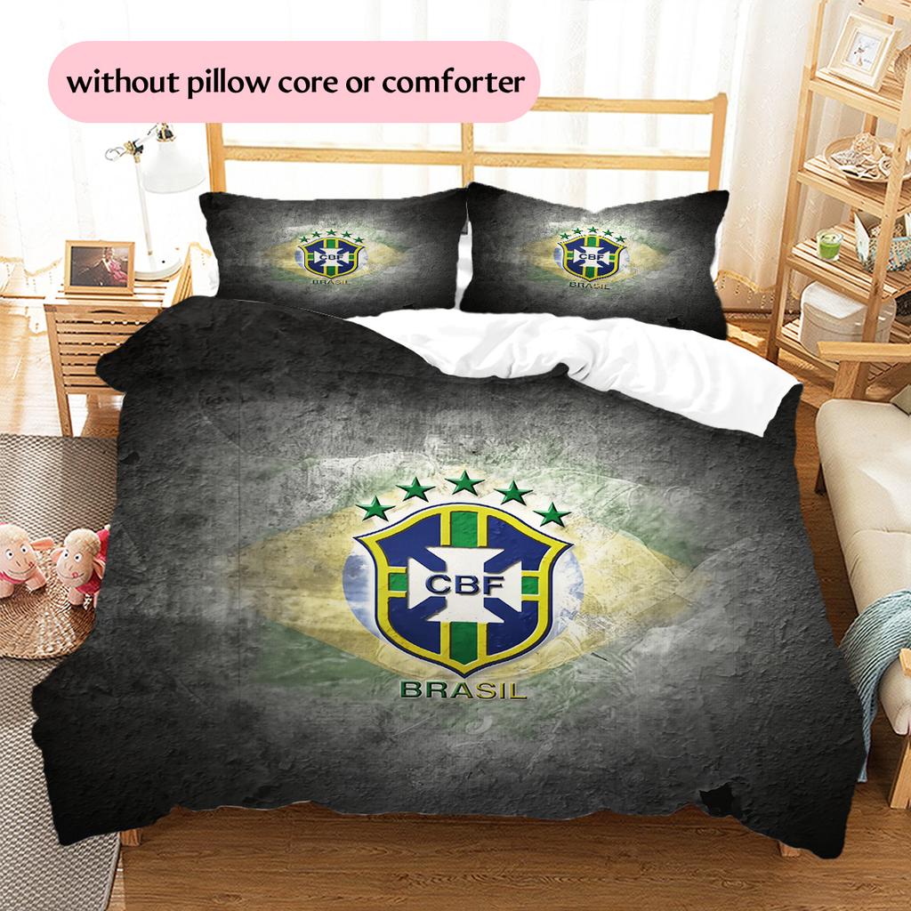 Brazil National Football Team Pattern Bedding Quilt Set Home Decoration Gift (1 * duvet cover + 2 * pillowcase without core)