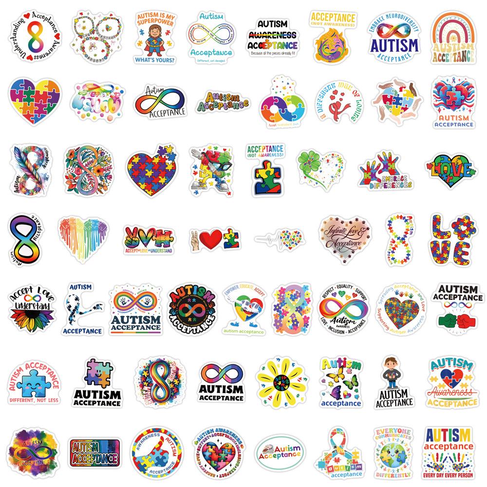 55 Neue Modelle Akzeptieren Autismus Cartoon Graffiti Aufkleber Roller Koffer Aufkleber