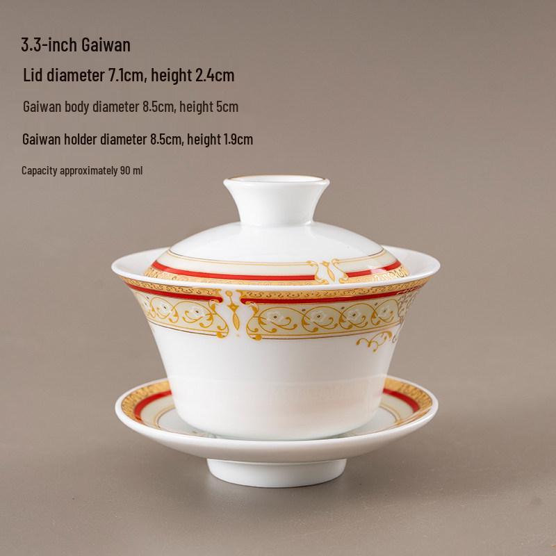 Chinese Style Ceramic Tea Set: White Porcelain Cup with Blue and White Ruyi Covered Bowl for Living Room