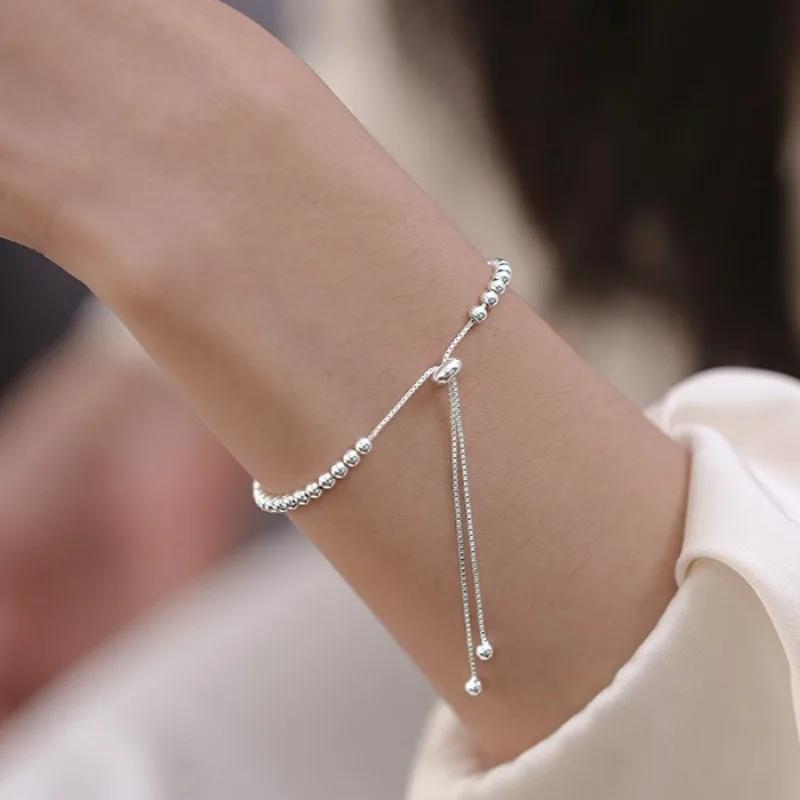 Luxus 925 Silber Runde Perlen Armbänder für Damen Herren Vintage Einfach Verstellbare Kette Armbänder Party Hochzeit Schmuck