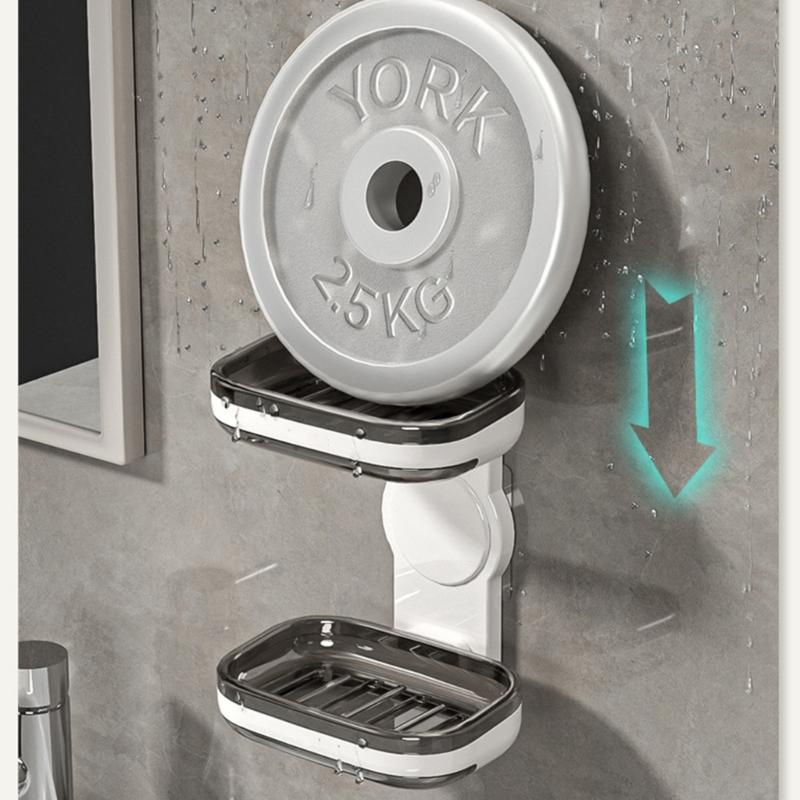 Renters Friendly Bathroom Shelf Soap Dish Holder 1 or 2 Tiers Wall Mount Strong Adhesive Backing Waterproof Surfaces Easy Cleaning