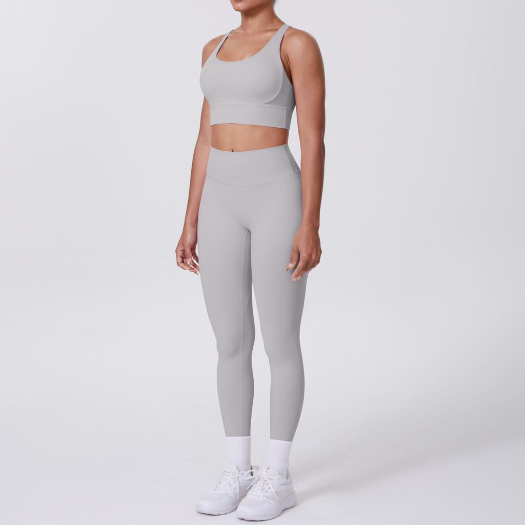 Nude Brushed Cross Back Bra, Casual Sports, Hip Lifting Pants, Fitness Yoga Suit, Two-piece Set