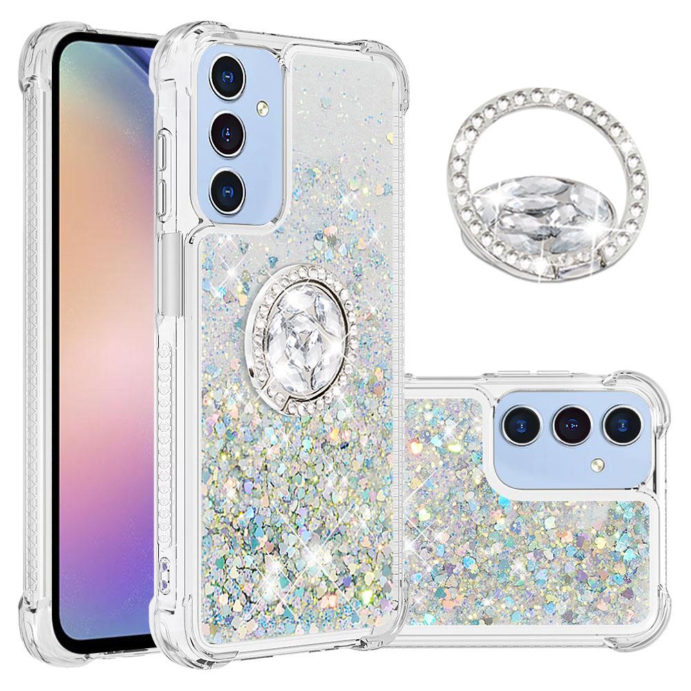

For Samsung Galaxy A15 5G TPU Case with Kickstand Quicksand Shockproof Cover Silver/Hearts