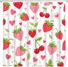 Strawberry Cherry Shower Curtain Tropical Summer Fruit Pink Cute Sweet Fruits Funky Green Leaves Aesthetic Modern Fashion Girl