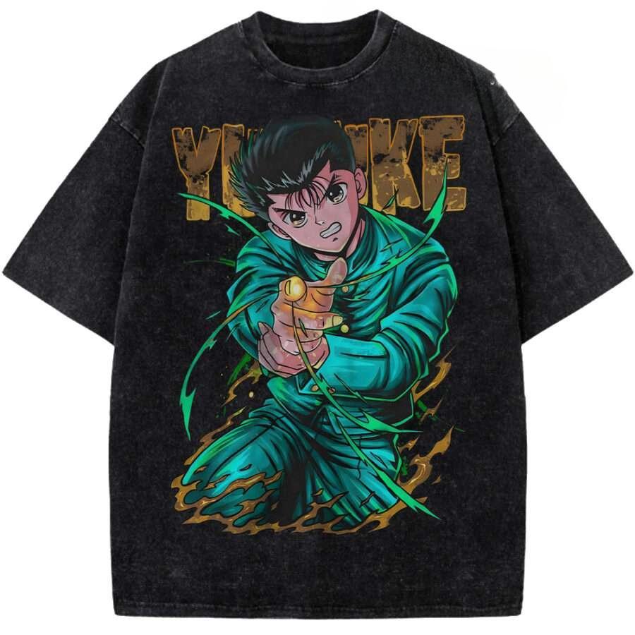 

YuYu Hakusho Hiei Anime Printed Tee Men Women Washed Cotton T-shirts Manga Vintage T Shirt Harajuku Male Short Sleeve Tshirt S