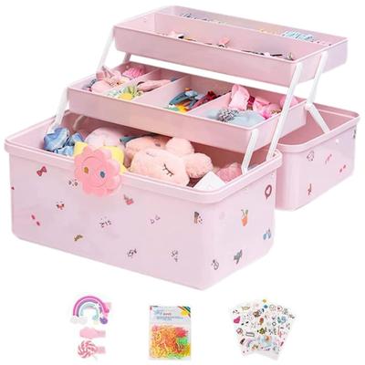 Neue Kinder-Haaraccessoires Aufbewahrungsbox Haargummi Haarnadel Karte Stift Kleinkram Schreibwarenbox 3-lagig Niedliche Mädchen Schmuckschatulle