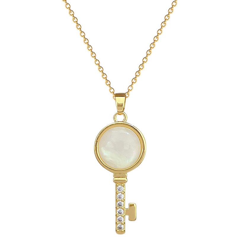 Cat'S Eye Key Full Diamond Light Luxury Temperament Gorgeous Full Diamond Necklace Women'S Versatile Collarbone Chain Titanium Steel Chain