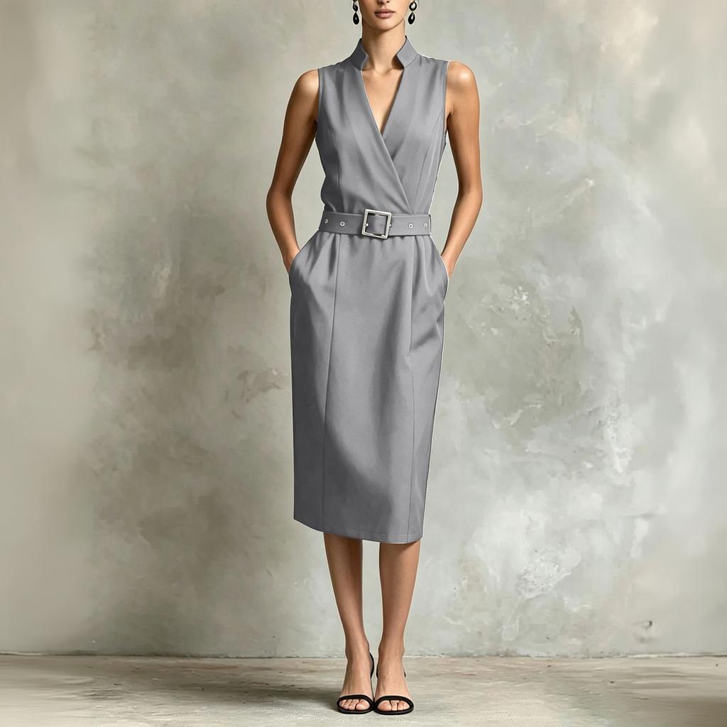 Women's Sleeveless Dress with Pockets and Belt, Casual Summer Outfit