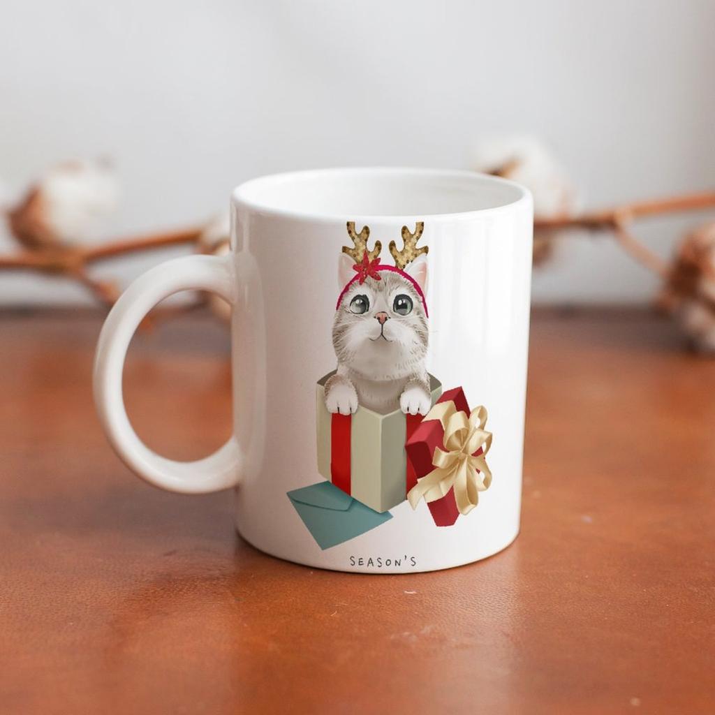 1 Stück 11oz Weiße Keramiktasse mit doppelseitig bedrucktem Design, langlebige Kaffeetasse, ideal für Zuhause, Büro, Geschenkverwendung