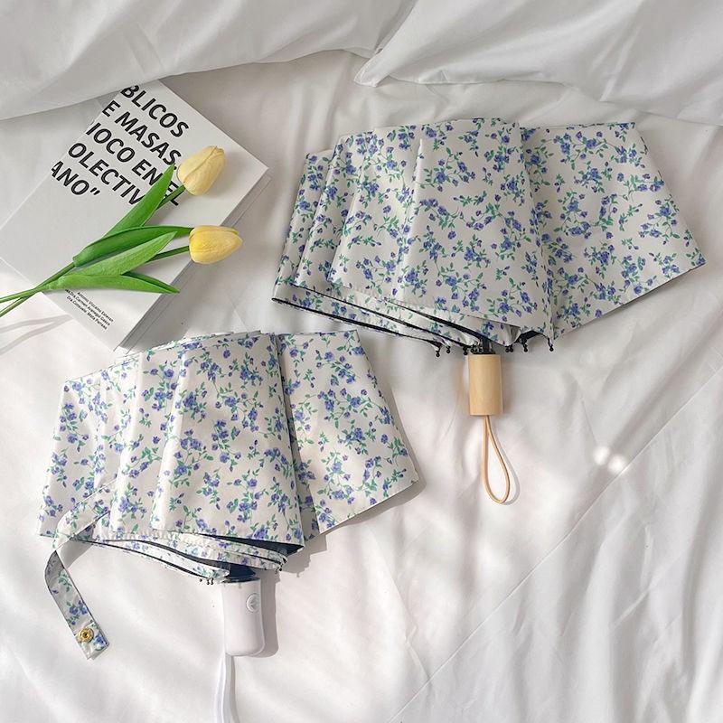 Ins Wind Shattered Flowers Folding Umbrella Sun Rain Dual-Purpose Umbrella Sun Protection Ultraviolet Rays Women'S Parasol Porta