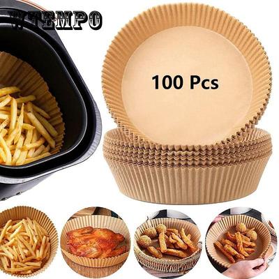 100PCS Forros Descartáveis Antiaderentes para Air Fryer, Papel para Assar para Air Fryer à Prova de Óleo, à Prova de Água, Pergaminho de Qualidade Alimentar para Assar, Assar, Micro-ondas