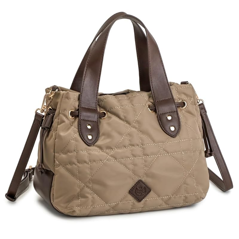

[pragma] quilting shoulder bag ladies Crossbody adult lightweight small 2way nylon Synthetic leather … (greige)