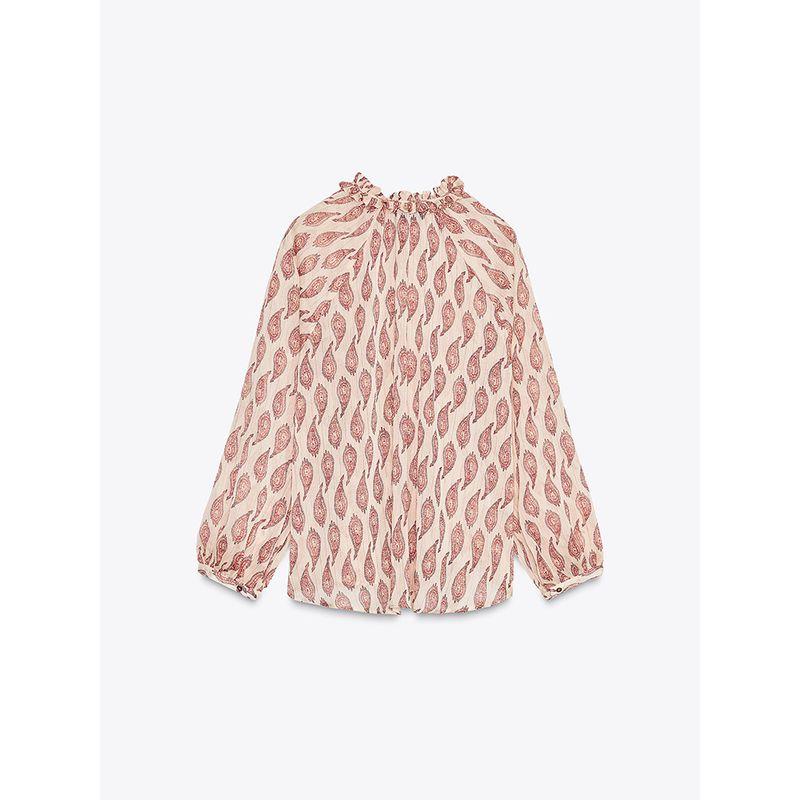 Za2025 Spring New Women's Clothing Easiest for Match Metal Color Line Print Temperament Long Sleeve Lapel Shirt 2505141