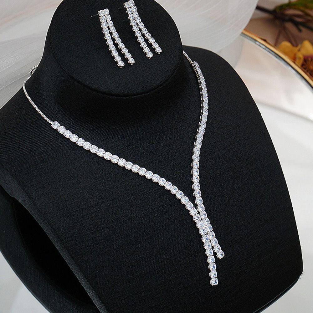 Earrings Shining Necklace Bridal Tassels Crystal Jewelry Set Women