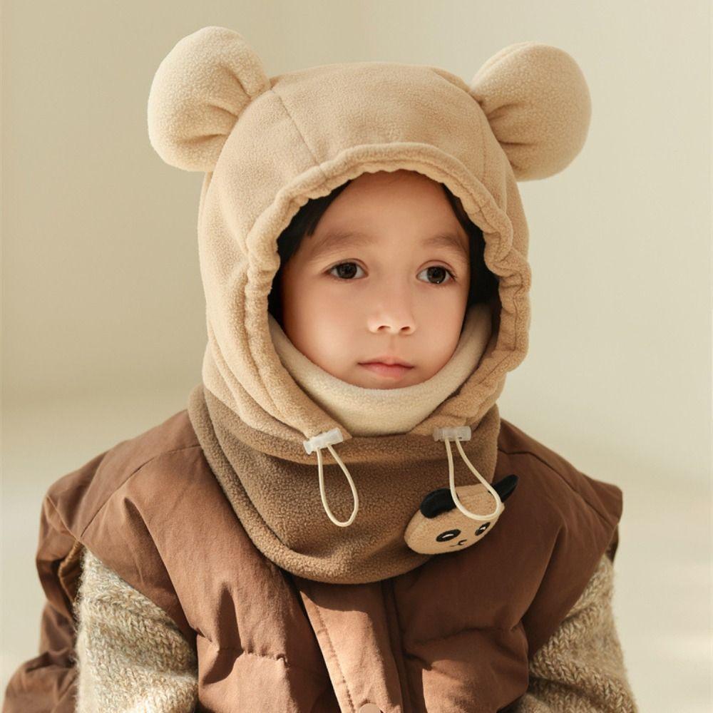 Warm Drawstring Bear Ear Hat Soft Panda Neckerchief Panda Plush Scarf with Face Mask  Streetwear