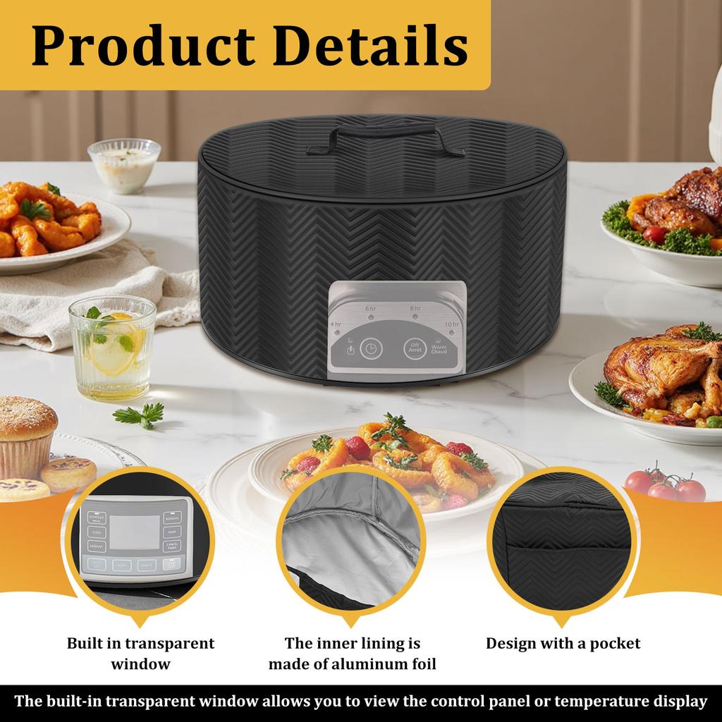 Kitchen Dust Cover Polyester Slow Cooker Cover with Pocket and See Through Window Appliance Dust Cover for 6/7/8L Slow Cooker