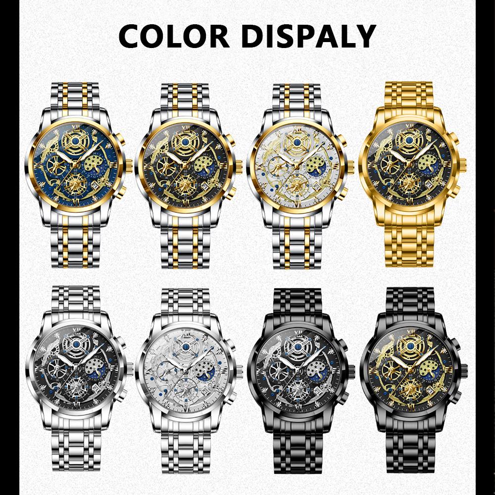 BINBOND Luxury Men's Quartz Watches Stainless Steel Date Chronograph Men Wristwatch Waterproof Luminous Fashion Man Watch