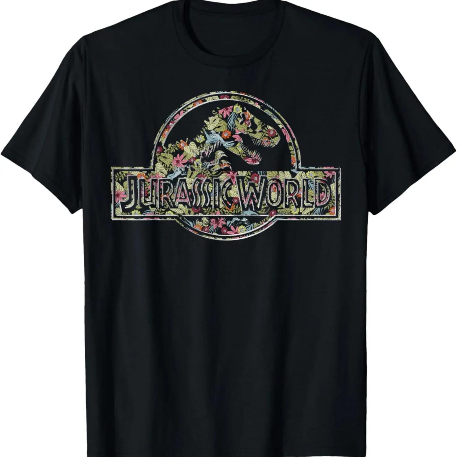 Jurassic World Tropical Raptor Pattern Logo T-Shirt S
