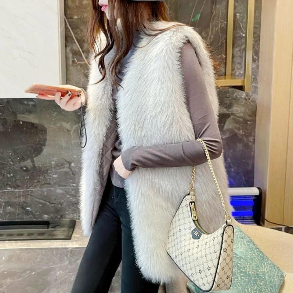 Imitation fur vest women's medium and long autumn and winter new imitation raccoon hair woven vest fashion vest