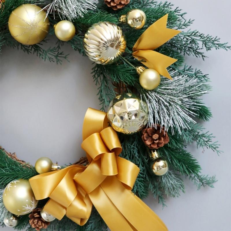 Artificial Wreath Christmas Wreath with Pinecone and Bowknot for Front Door Window Yard Garden Christmas Decorations