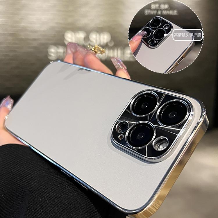 Electroplated plain leather is suitable for iPhone11 mobile phone case, Apple 11ProMax leather pattern metal lens all-inclusive protective case.