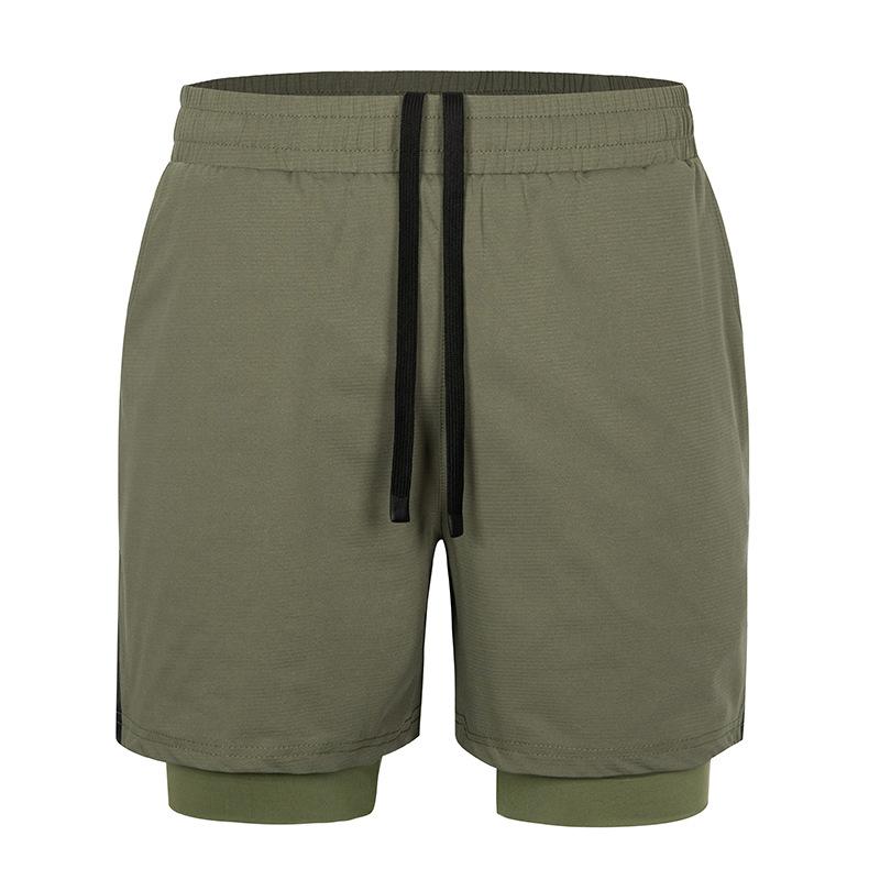 Men 2 In 1 Quick Dry Athletic Shorts Elastic Waist Drawstring With Liner