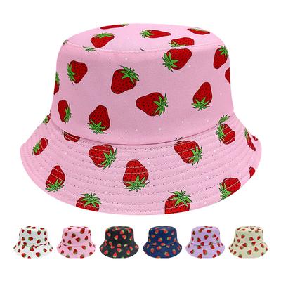 Summer Creative Double-sided Strawberry Print Bucket Hat Outdoor Beach Sun Hat Sunscreen Fruit Pot Hat
