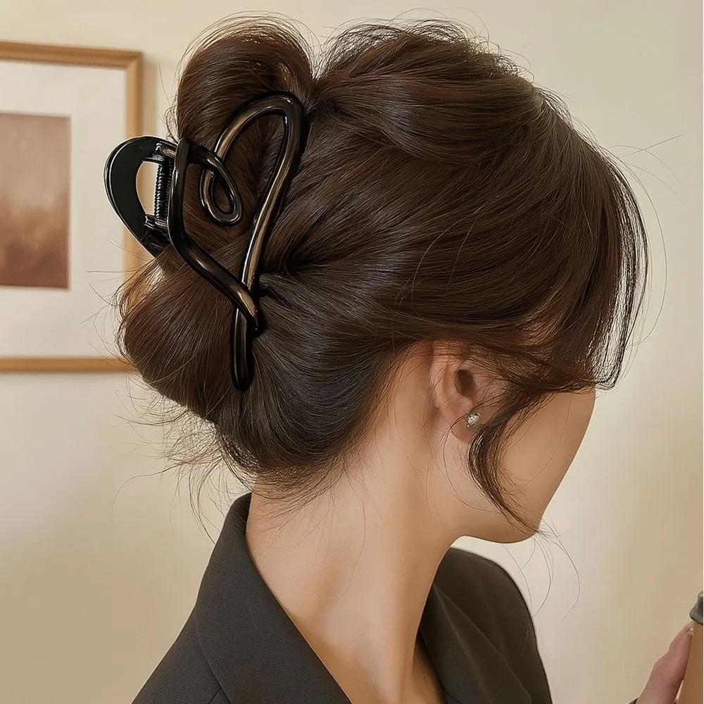 Claw clip updo heart hair clip big size Pink(b)