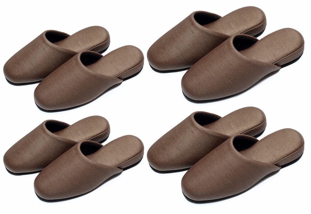 MOON ROOM Guest Set of 4 2 and Sodium Slippers, (2 Men's, Women's) [Wipeable] [Stain-Resistant] [Alcohol-Resistant Hypochlorite-Resistant] (Brown)