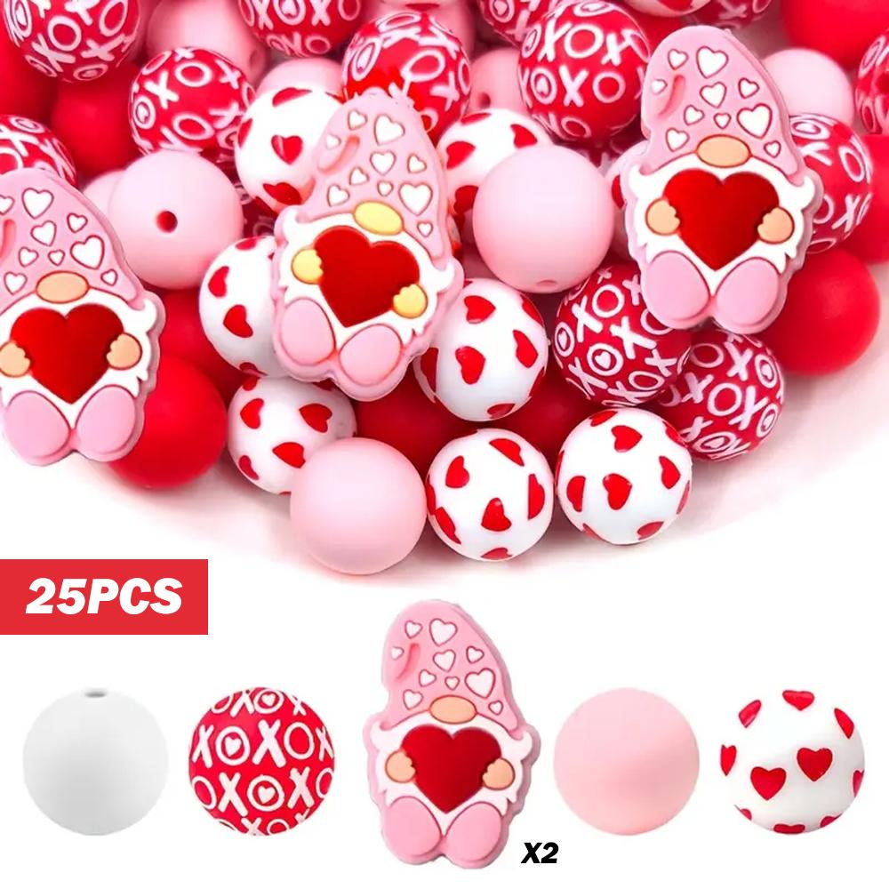 

25/34PCS Valentine s Day Dwarf Silicone Bead Set, perfect for DIY handmade crafts such as keychains, necklaces, bracelets, etc