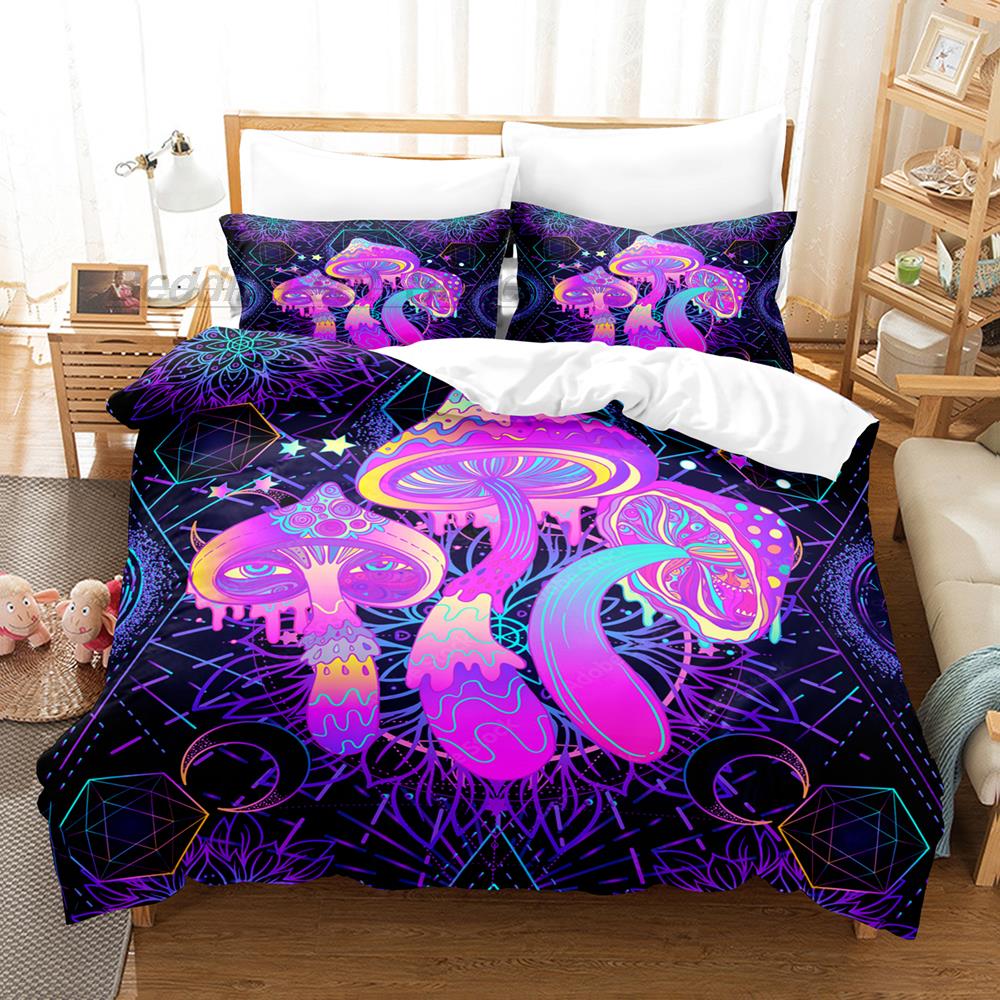Rainbow Star Mushroom Bedding Set Single Twin Full Queen King Size Bed Set Aldult Kid Bedroom 3D Print Anime Bed Sheet Set