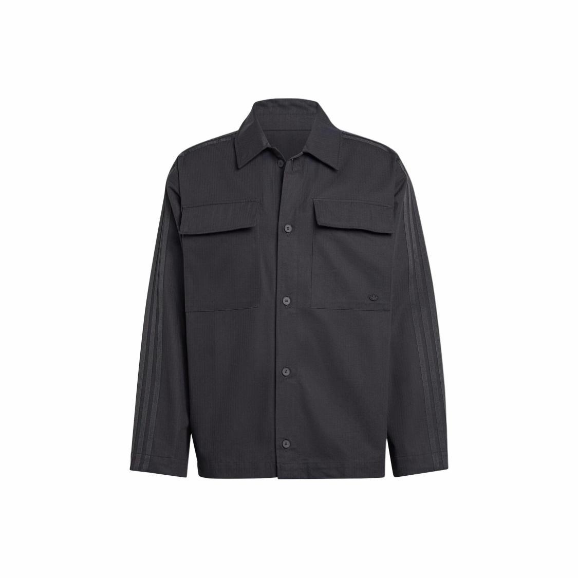 adidas men s black long-sleeve single-breasted pocket shirt jacket XS