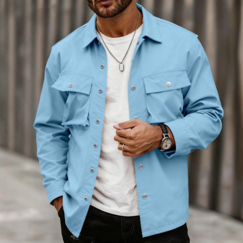 Men's Casual Cargo Shirt Jacket Button Up Long Sleeve Shirt With Flap Pockets For Daily Wear