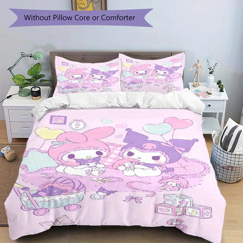 3pcs Casual My Melody & Kuromi Bedding Set - 1 Soft Quilt Cover + 2 Pillowcases, Machine Washable - Suitable for All Seasons, Perfect Gift F