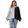 Plus Size Women S Color Block Crew Neck Long Sleeve Loose Fit Top
