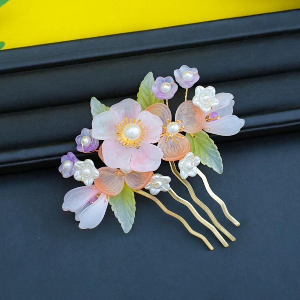 Floral Tang Dynasty Hairpin Tassel Flower Hair Comb Antique Ancient Hair Stick  Children