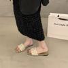 Fashion 2025 Flat Slippers Women's New Summer Square Head Woven Seaside Holiday Beach Shoes Non-slip Open-toe Large Size Women's Shoes