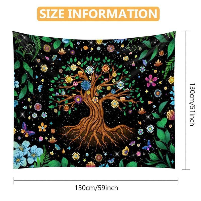 Tree of Life Tapestry Colorful Floral Butterfly Polyester Wall Hanging Mystic Aesthetic Bedroom Dorm Home Decor