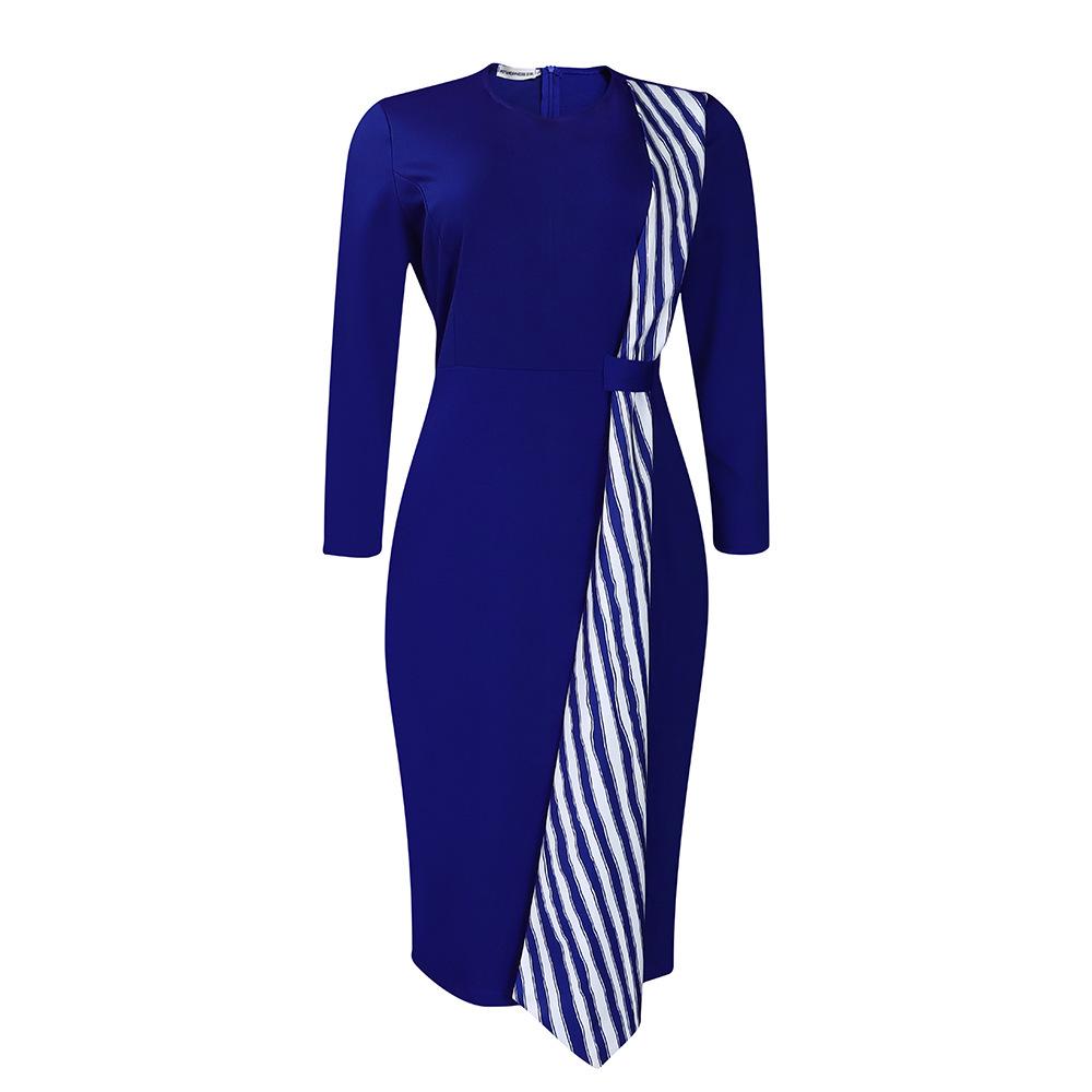 

Women s Autumn 2025 Elegant Nine-Sleeve Slimming Round Neck Skirt Extra Extra Extra Large темно-синий