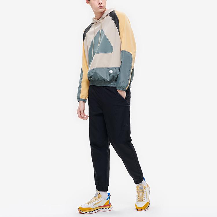 FILA Loose Casual Color Block Logo Knit Hooded American Vintage Sweatshirt Men sweatshirt Sky-Gray Green F11M239208F-GN