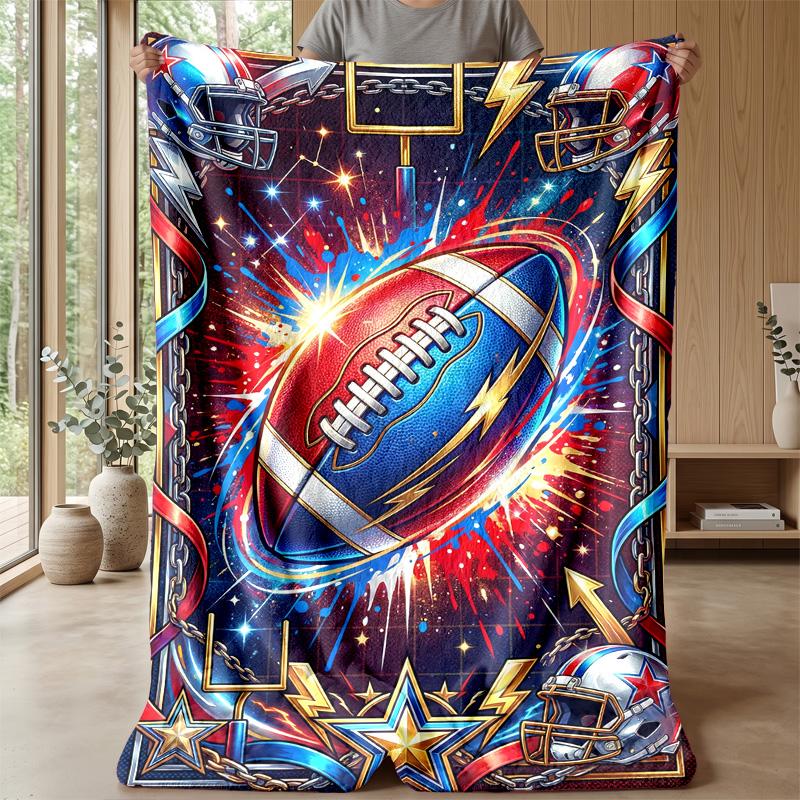 Football Artwork Splash Theme Blanket Lightweight Warm Flannel Blanket Decorative Throw Blanket for Home Decoration