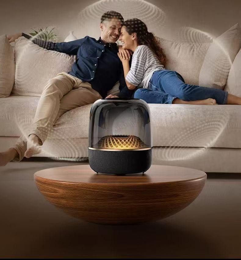 Large Black Gold Wireless Bluetooth Outdoor Smart Speaker with Subwoofer and Card Slot.