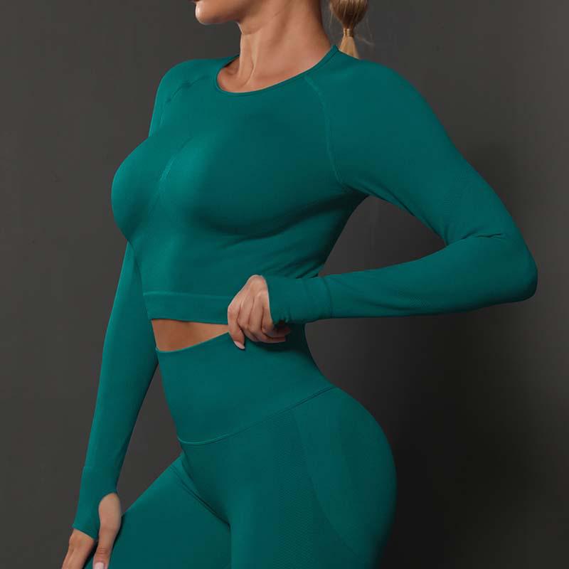 Pokročilá dámská sada na jógu a běh s dlouhým rukávem s pocitem nahoty a ochranou rukou