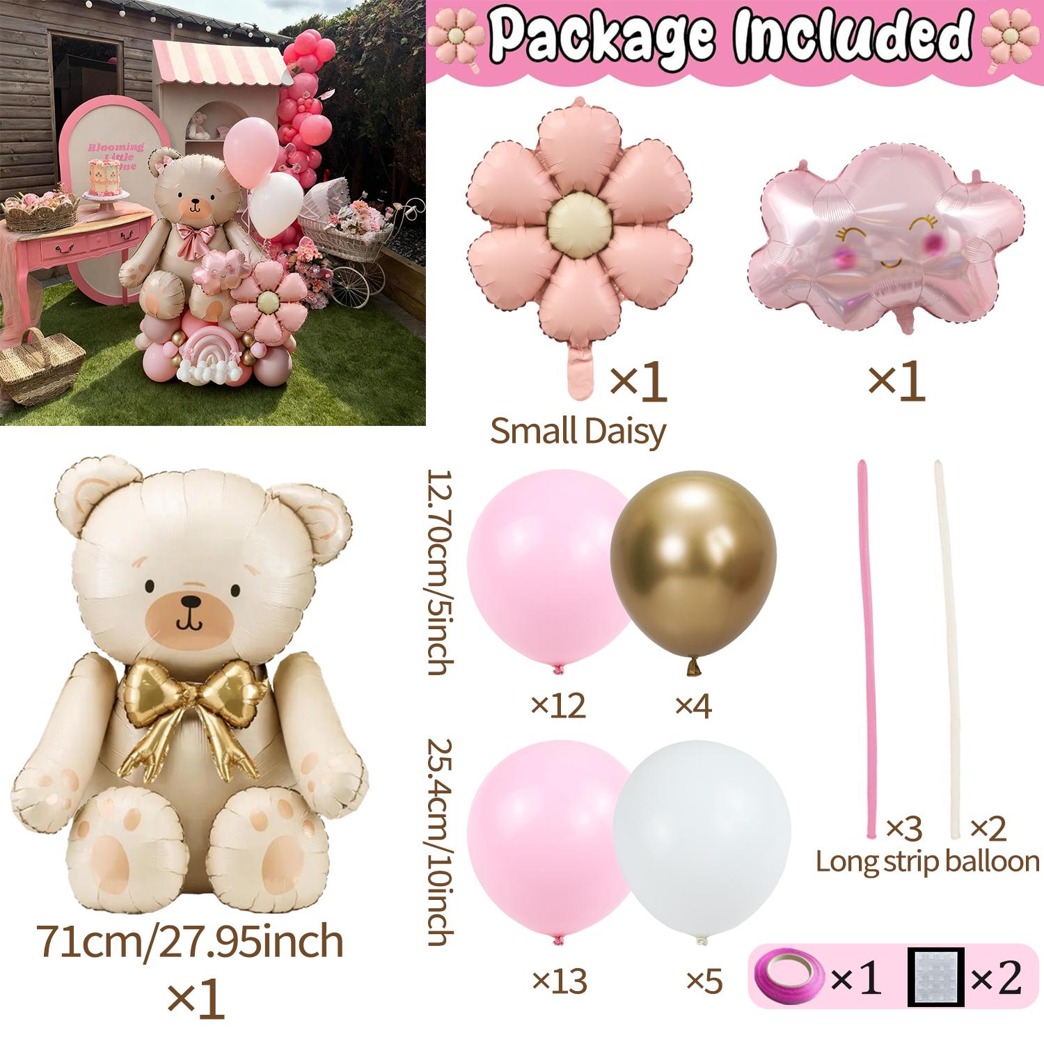 

Bow Bear Balloon Set with Pink Daisy Balloon Cloud Aluminum Film Balloon for Birthday Party Shower Proposal Wedding Decoration Other