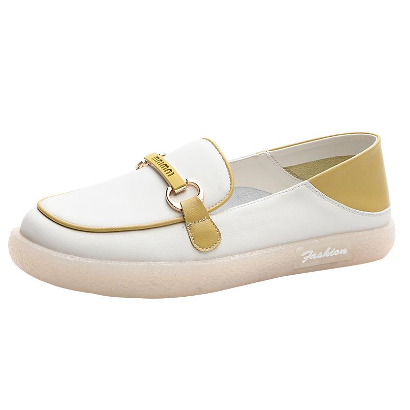 Leather soft leather women's new beef tendon soft sole shallow mouth lazy shoes flat sole large size women's Doudou shoes