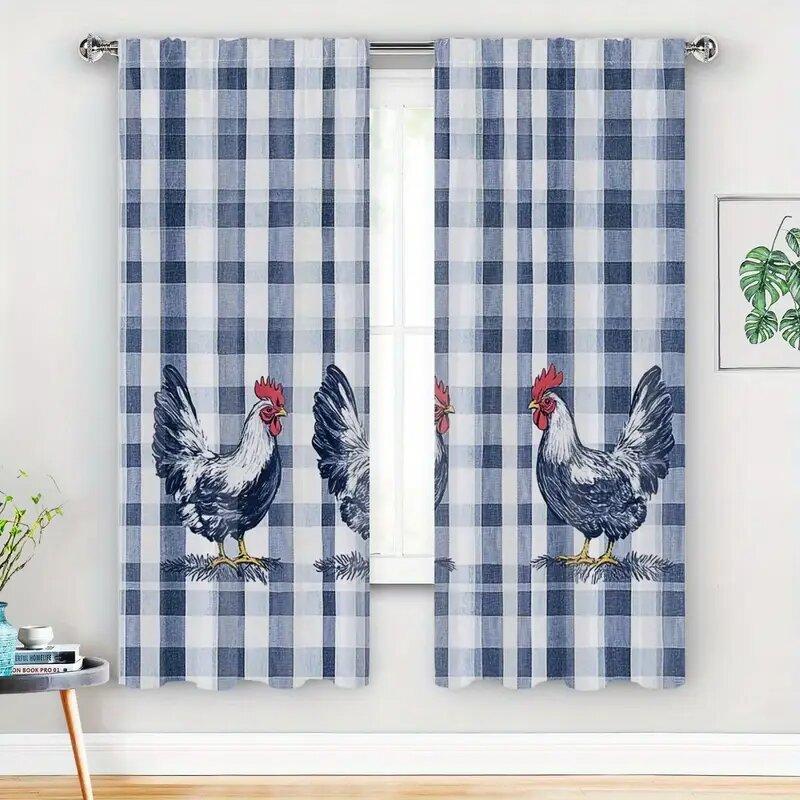 Rural Rooster Pattern Printed Curtains Window Decoration Home Room Curtain Set Of 2 Farmhouse Made Polyester Washable