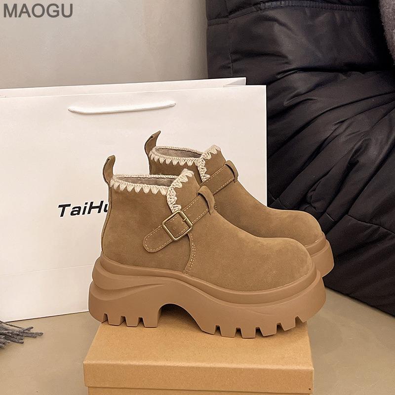 Platform Thick Sole Height Increasing Brown Ankle Boots Women's 2026 New Autumn Fashion Chunky Heel Shoes Slip On Botas Mujer