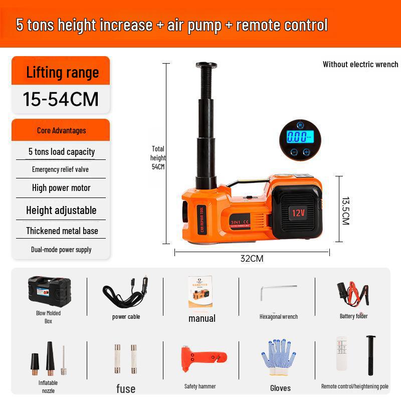 Electric Hydraulic Jack & Wrench with Air Pump for Cars and SUVs