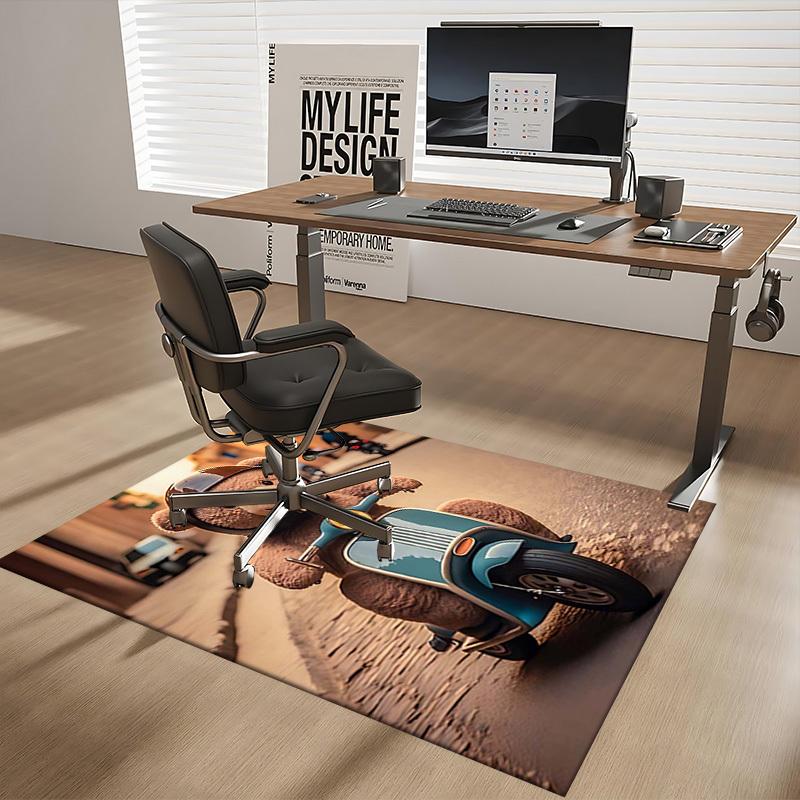 1pc Teddy Bear Helmet Scooter Chair Mat - Anime Cartoon Design Office Chair Pad with Non-Slip Carpet for Home Decor, Suitable for All Seasons and Perf